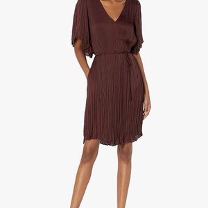 Vince Crushed Satin Flutter Sleeve Dress in oxblood pleated